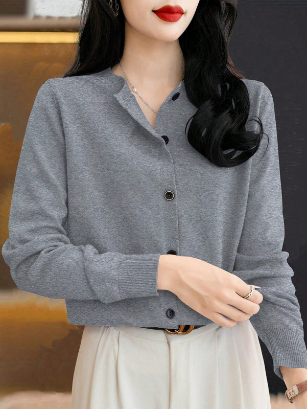 Essnce cardigan suelto y casual de mujer de un solo abotonado, de color liso, manga larga, para otono/invierno