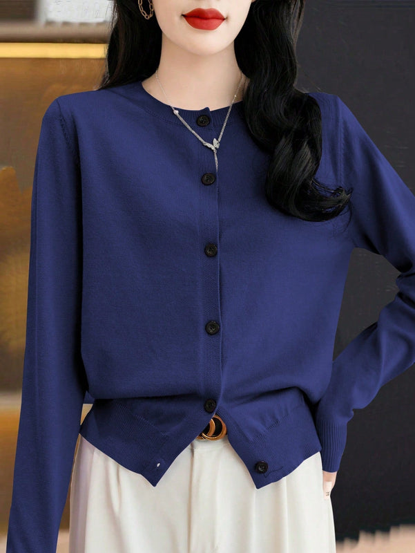 Essnce cardigan suelto y casual de mujer de un solo abotonado, de color liso, manga larga, para otono/invierno