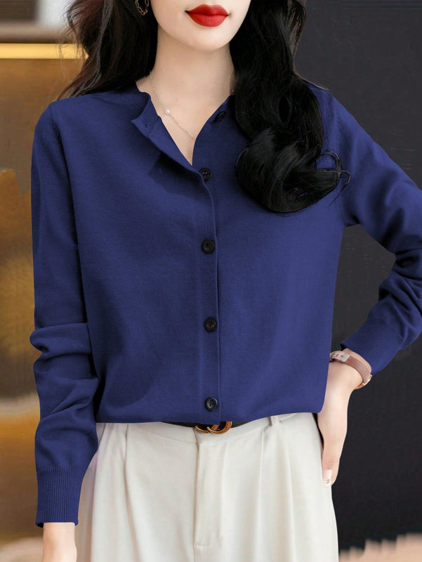 Essnce cardigan suelto y casual de mujer de un solo abotonado, de color liso, manga larga, para otono/invierno