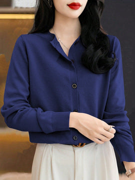Essnce cardigan suelto y casual de mujer de un solo abotonado, de color liso, manga larga, para otono/invierno