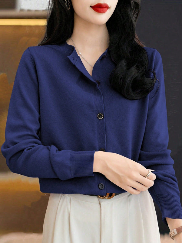 Essnce cardigan suelto y casual de mujer de un solo abotonado, de color liso, manga larga, para otono/invierno
