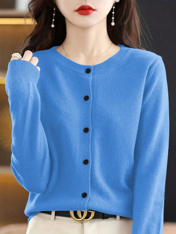 Essnce cardigan suelto y casual de mujer de un solo abotonado, de color liso, manga larga, para otono/invierno