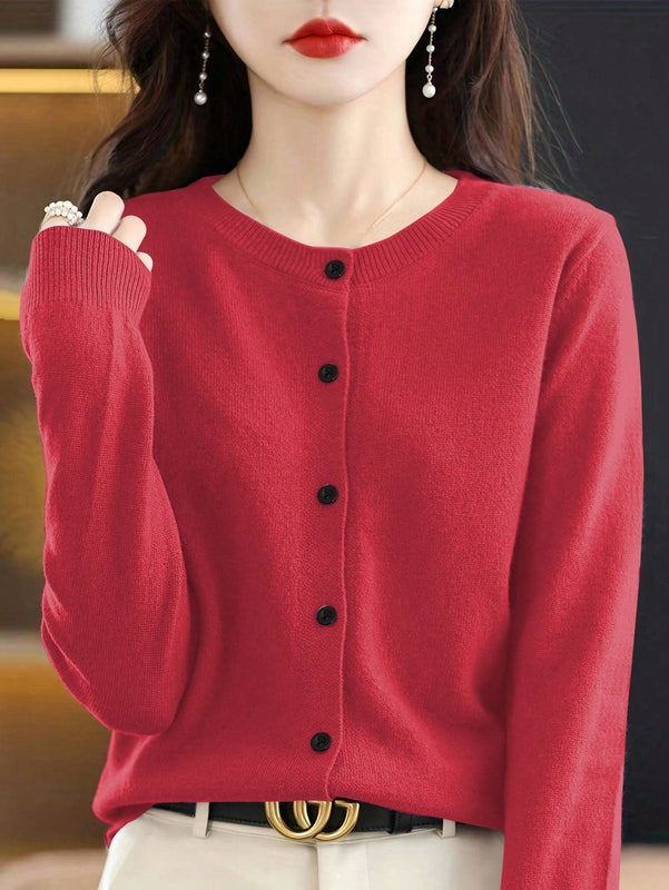 Essnce cardigan suelto y casual de mujer de un solo abotonado, de color liso, manga larga, para otono/invierno