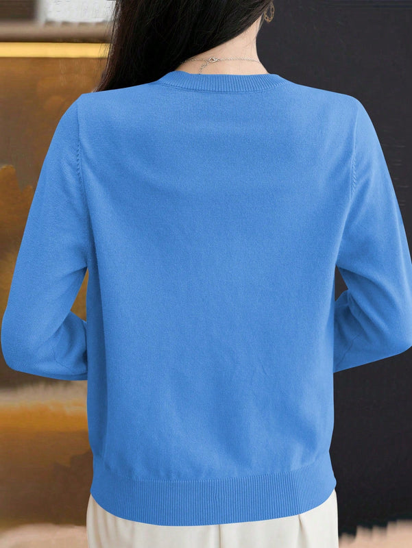 Essnce cardigan suelto y casual de mujer de un solo abotonado, de color liso, manga larga, para otono/invierno