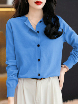Essnce cardigan suelto y casual de mujer de un solo abotonado, de color liso, manga larga, para otono/invierno