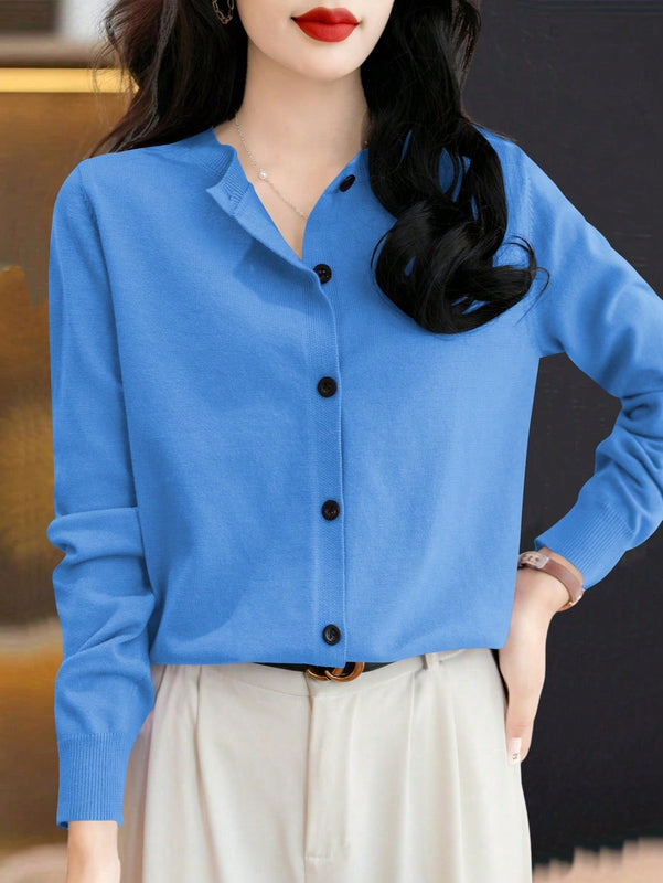 Essnce cardigan suelto y casual de mujer de un solo abotonado, de color liso, manga larga, para otono/invierno