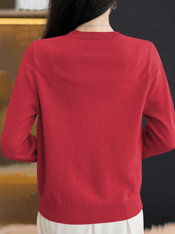 Essnce cardigan suelto y casual de mujer de un solo abotonado, de color liso, manga larga, para otono/invierno