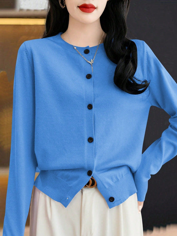 Essnce cardigan suelto y casual de mujer de un solo abotonado, de color liso, manga larga, para otono/invierno