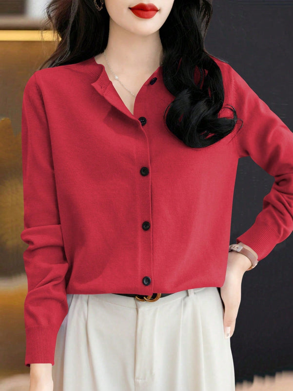 Essnce cardigan suelto y casual de mujer de un solo abotonado, de color liso, manga larga, para otono/invierno
