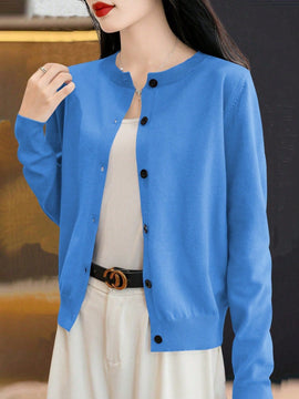 Essnce cardigan suelto y casual de mujer de un solo abotonado, de color liso, manga larga, para otono/invierno
