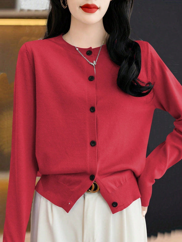Essnce cardigan suelto y casual de mujer de un solo abotonado, de color liso, manga larga, para otono/invierno