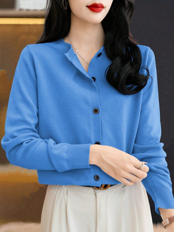 Essnce cardigan suelto y casual de mujer de un solo abotonado, de color liso, manga larga, para otono/invierno