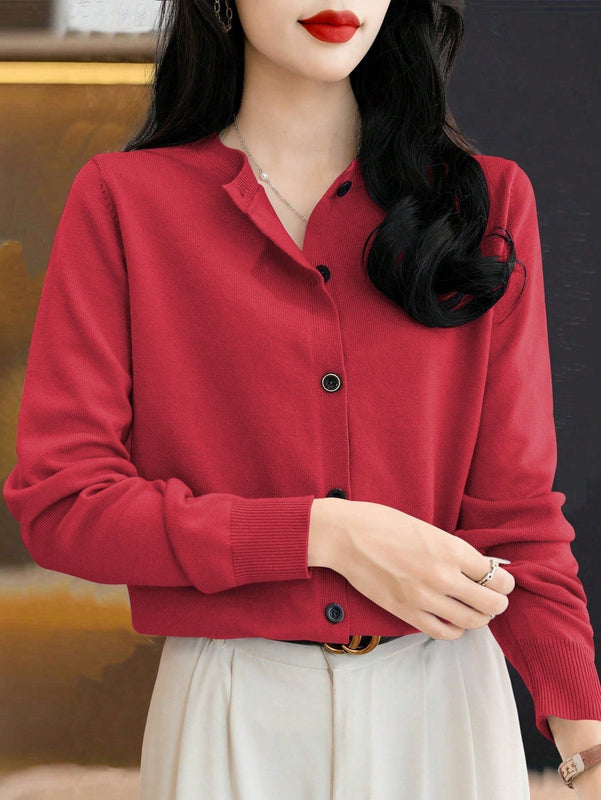 Essnce cardigan suelto y casual de mujer de un solo abotonado, de color liso, manga larga, para otono/invierno