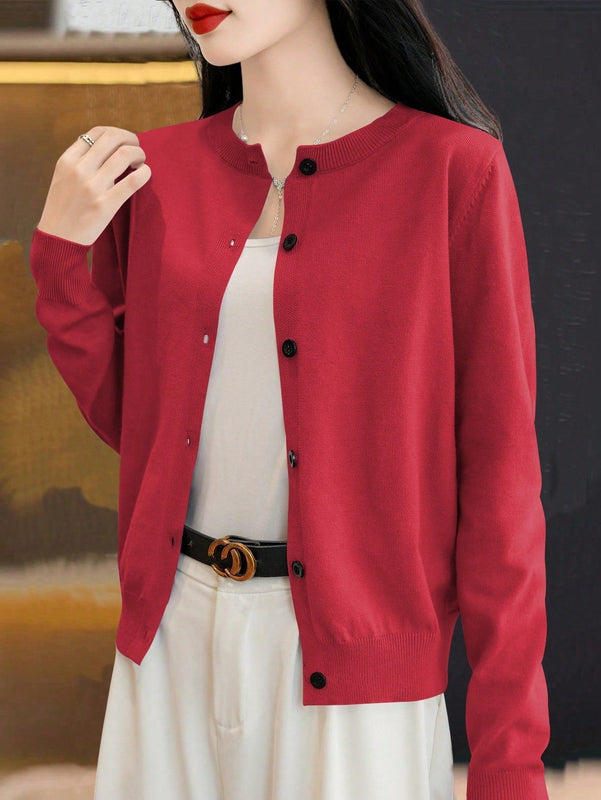 Essnce cardigan suelto y casual de mujer de un solo abotonado, de color liso, manga larga, para otono/invierno