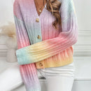 Relaxiva cardigan de punto con botones delanteros, manga larga, de color ombre, hecho de un hilado jaspeado y tejido de nervio
