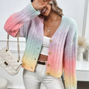 Relaxiva cardigan de punto con botones delanteros, manga larga, de color ombre, hecho de un hilado jaspeado y tejido de nervio