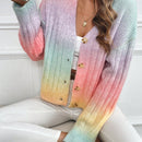 Relaxiva cardigan de punto con botones delanteros, manga larga, de color ombre, hecho de un hilado jaspeado y tejido de nervio