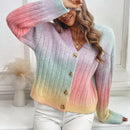 Relaxiva cardigan de punto con botones delanteros, manga larga, de color ombre, hecho de un hilado jaspeado y tejido de nervio