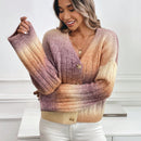 Relaxiva cardigan de punto con botones delanteros, manga larga, de color ombre, hecho de un hilado jaspeado y tejido de nervio