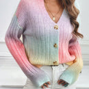 Relaxiva cardigan de punto con botones delanteros, manga larga, de color ombre, hecho de un hilado jaspeado y tejido de nervio