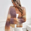 Relaxiva cardigan de punto con botones delanteros, manga larga, de color ombre, hecho de un hilado jaspeado y tejido de nervio