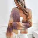 Relaxiva cardigan de punto con botones delanteros, manga larga, de color ombre, hecho de un hilado jaspeado y tejido de nervio