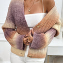 Relaxiva cardigan de punto con botones delanteros, manga larga, de color ombre, hecho de un hilado jaspeado y tejido de nervio