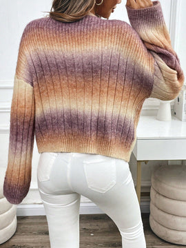 Relaxiva cardigan de punto con botones delanteros, manga larga, de color ombre, hecho de un hilado jaspeado y tejido de nervio
