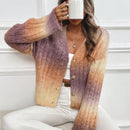Relaxiva cardigan de punto con botones delanteros, manga larga, de color ombre, hecho de un hilado jaspeado y tejido de nervio