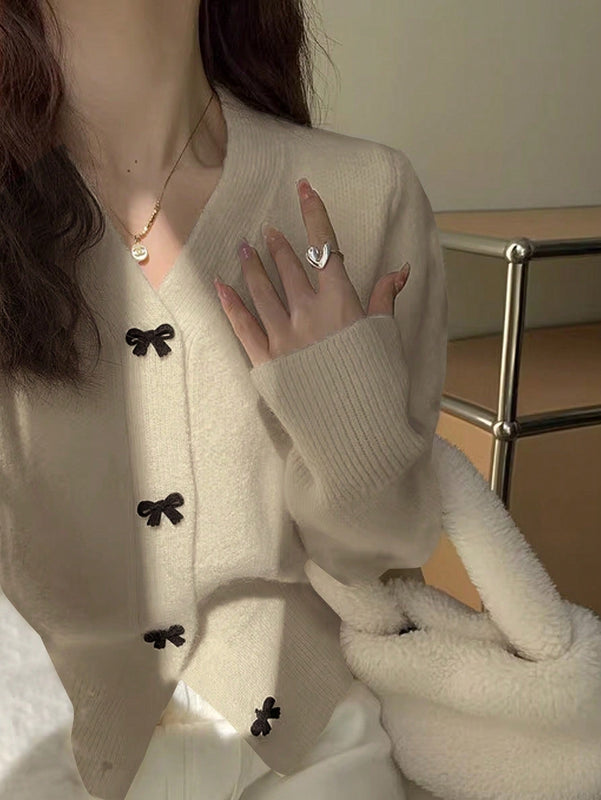 Dazy cardigan informal de mujer con decoracion de lazos, otono