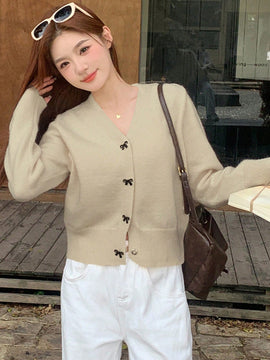 Dazy cardigan informal de mujer con decoracion de lazos, otono