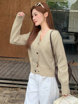 Dazy cardigan informal de mujer con decoracion de lazos, otono