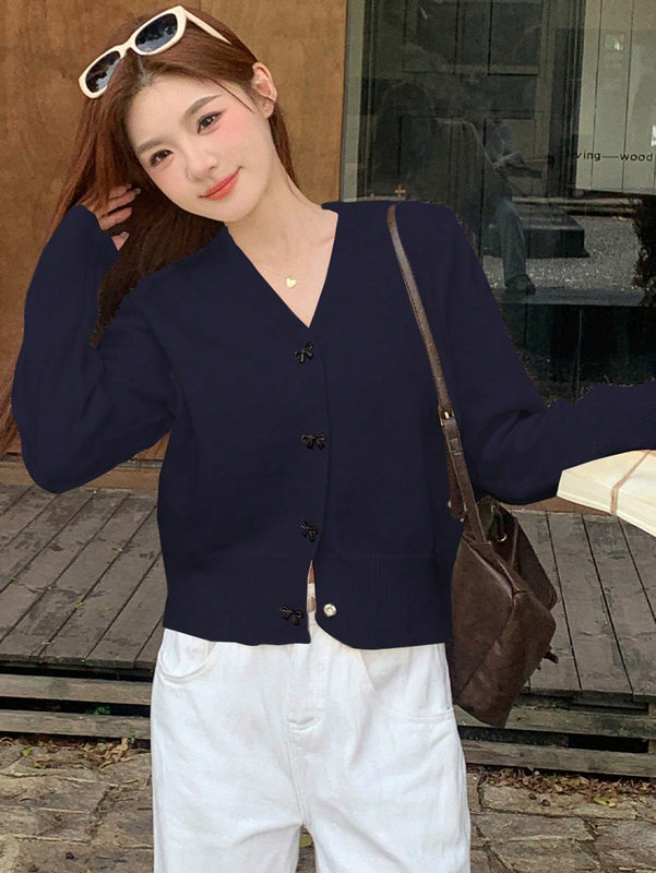 Dazy cardigan informal de mujer con decoracion de lazos, otono