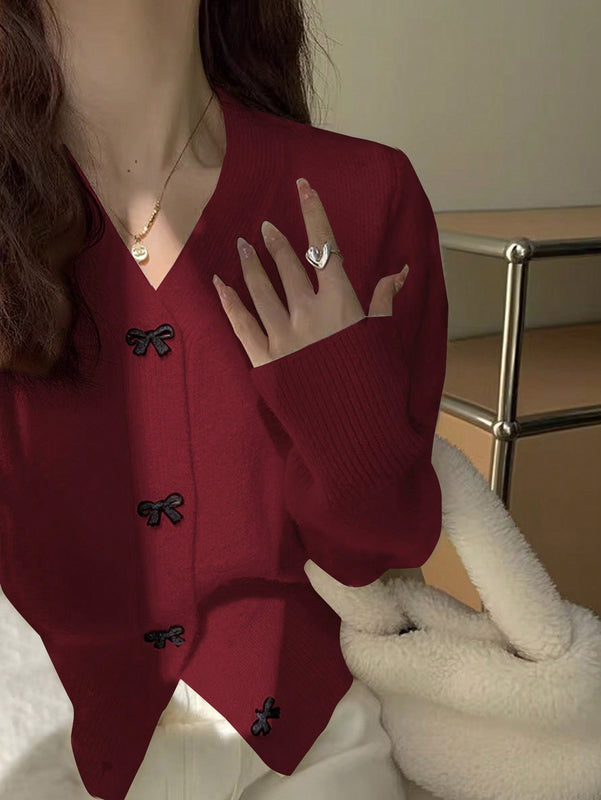 Dazy cardigan informal de mujer con decoracion de lazos, otono