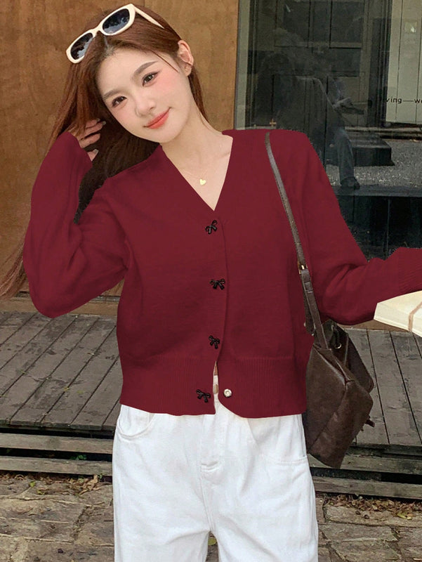 Dazy cardigan informal de mujer con decoracion de lazos, otono