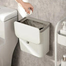 Cubo de basura de cocina sin contacto, montado en la pared con tapa de presión manos libres - Diseño rectangular duradero de plástico ahorrador de espacio para baño y cocina, contenedor de residuos higiénico, cubo de basura de cocina, cubo de basura ahor