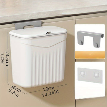 Cubo de basura de cocina sin contacto, montado en la pared con tapa de presión manos libres - Diseño rectangular duradero de plástico ahorrador de espacio para baño y cocina, contenedor de residuos higiénico, cubo de basura de cocina, cubo de basura ahor