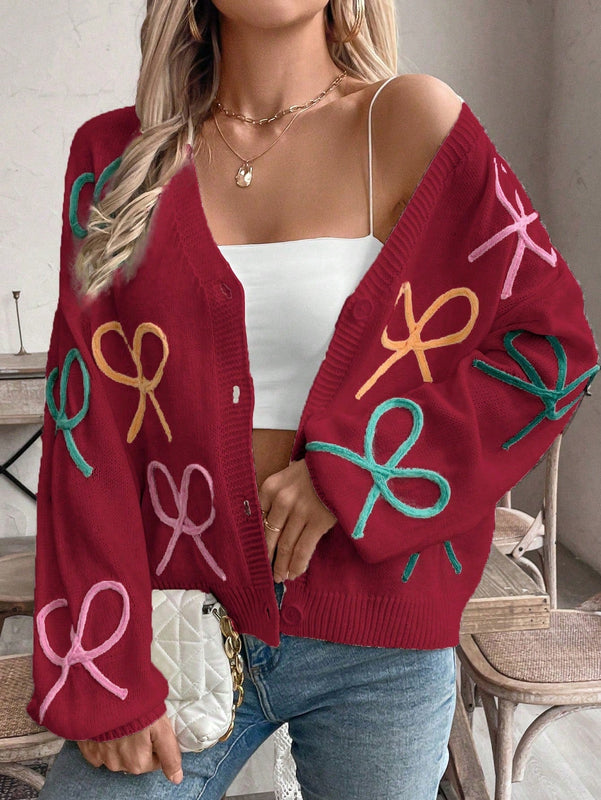Frenchy cardigan de punto con diseno de mono colorido, elegante y de moda