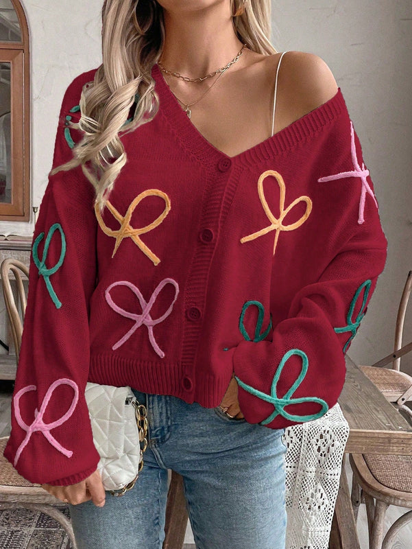 Frenchy cardigan de punto con diseno de mono colorido, elegante y de moda