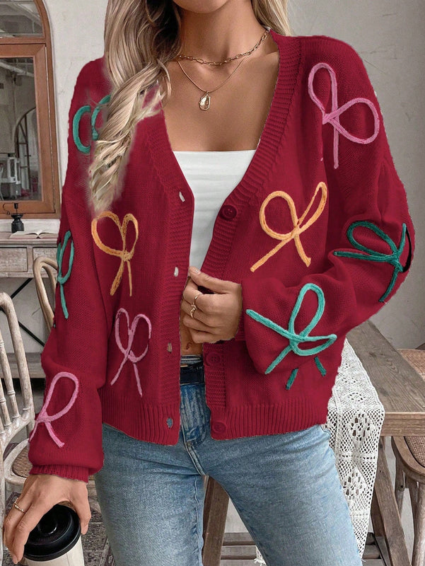 Frenchy cardigan de punto con diseno de mono colorido, elegante y de moda