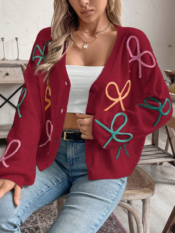 Frenchy cardigan de punto con diseno de mono colorido, elegante y de moda