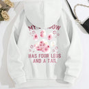 Lune sudadera con capucha informal para mujer con estampado de letra y pata de perro, para otono/invierno