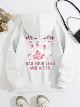 Lune sudadera con capucha informal para mujer con estampado de letra y pata de perro, para otono/invierno