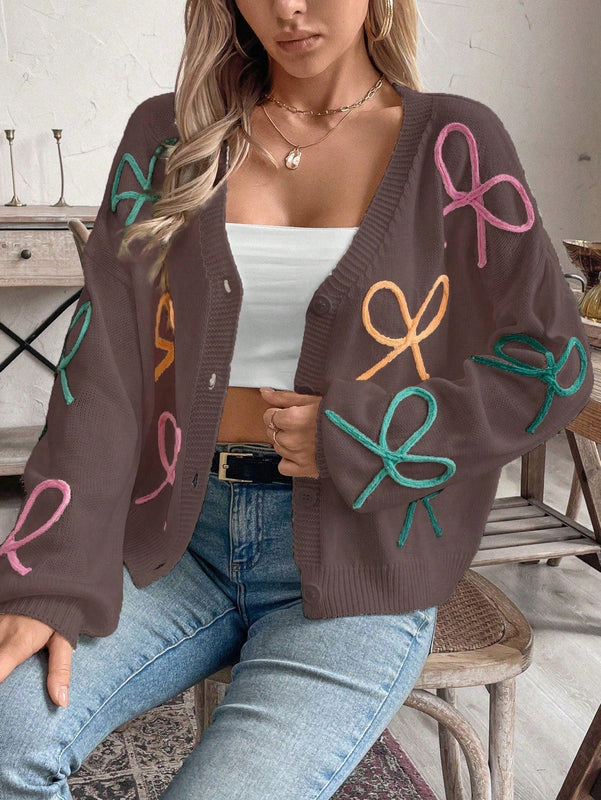 Frenchy cardigan de punto con diseno de mono colorido, elegante y de moda
