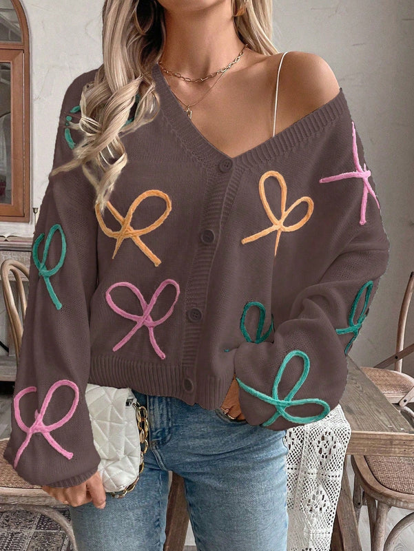 Frenchy cardigan de punto con diseno de mono colorido, elegante y de moda