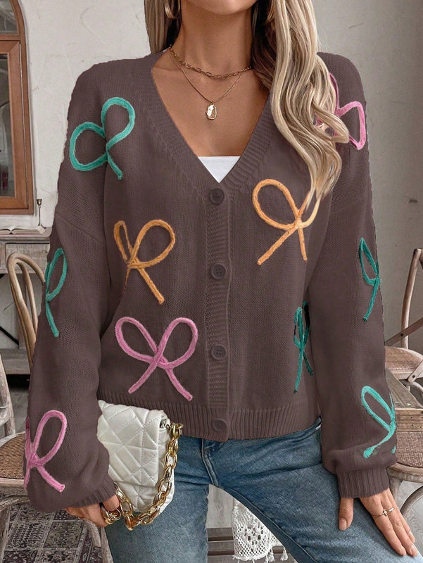 Frenchy cardigan de punto con diseno de mono colorido, elegante y de moda
