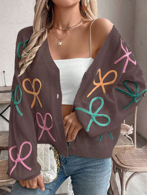 Frenchy cardigan de punto con diseno de mono colorido, elegante y de moda