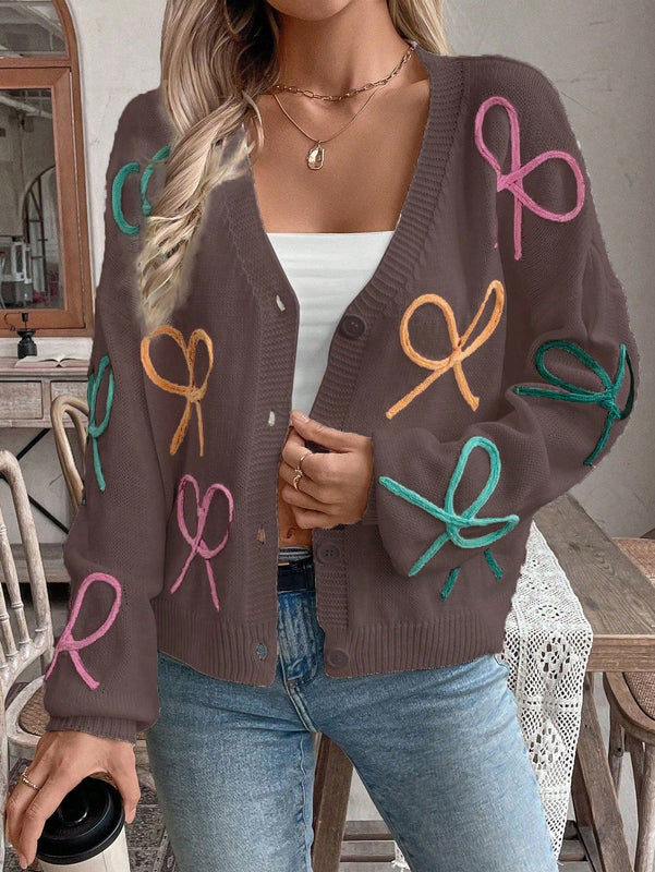 Frenchy cardigan de punto con diseno de mono colorido, elegante y de moda