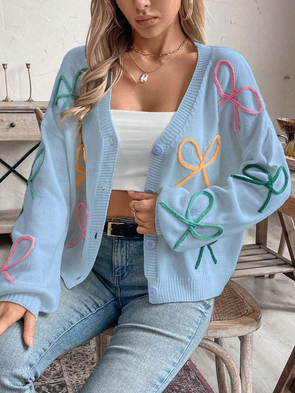 Frenchy cardigan de punto con diseno de mono colorido, elegante y de moda