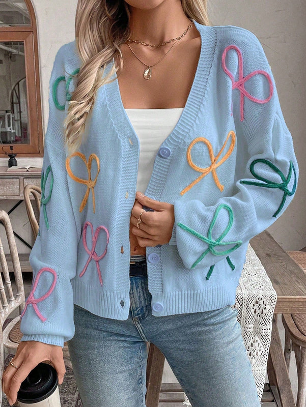 Frenchy cardigan de punto con diseno de mono colorido, elegante y de moda